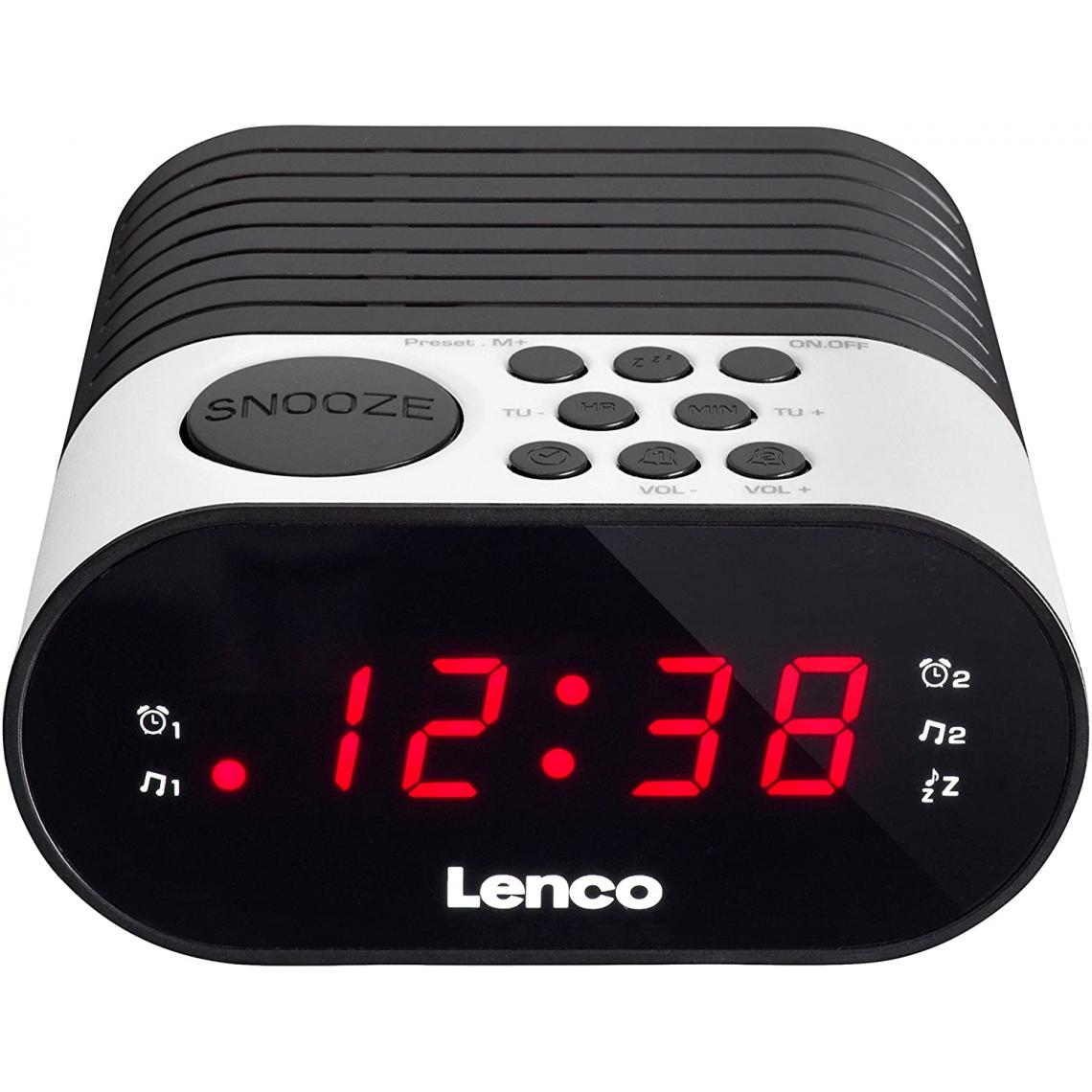 Lenco - radio réveil FM avec double alarme noir blanc - Radio