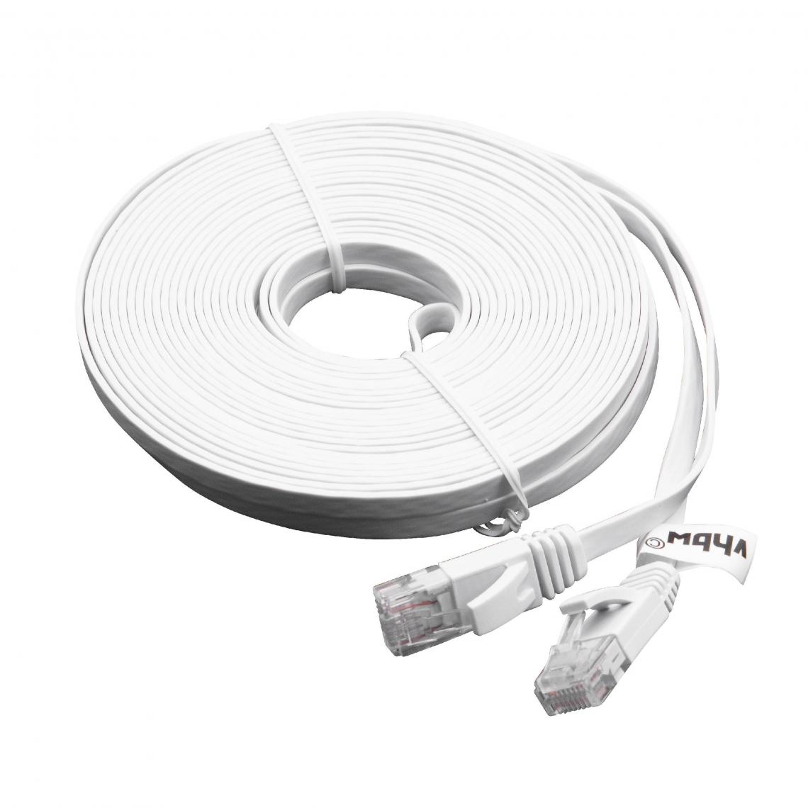 Vhbw - vhbw câble de réseau câble LAN Cat6 10m blanc câble plat - Accessoires alimentation
