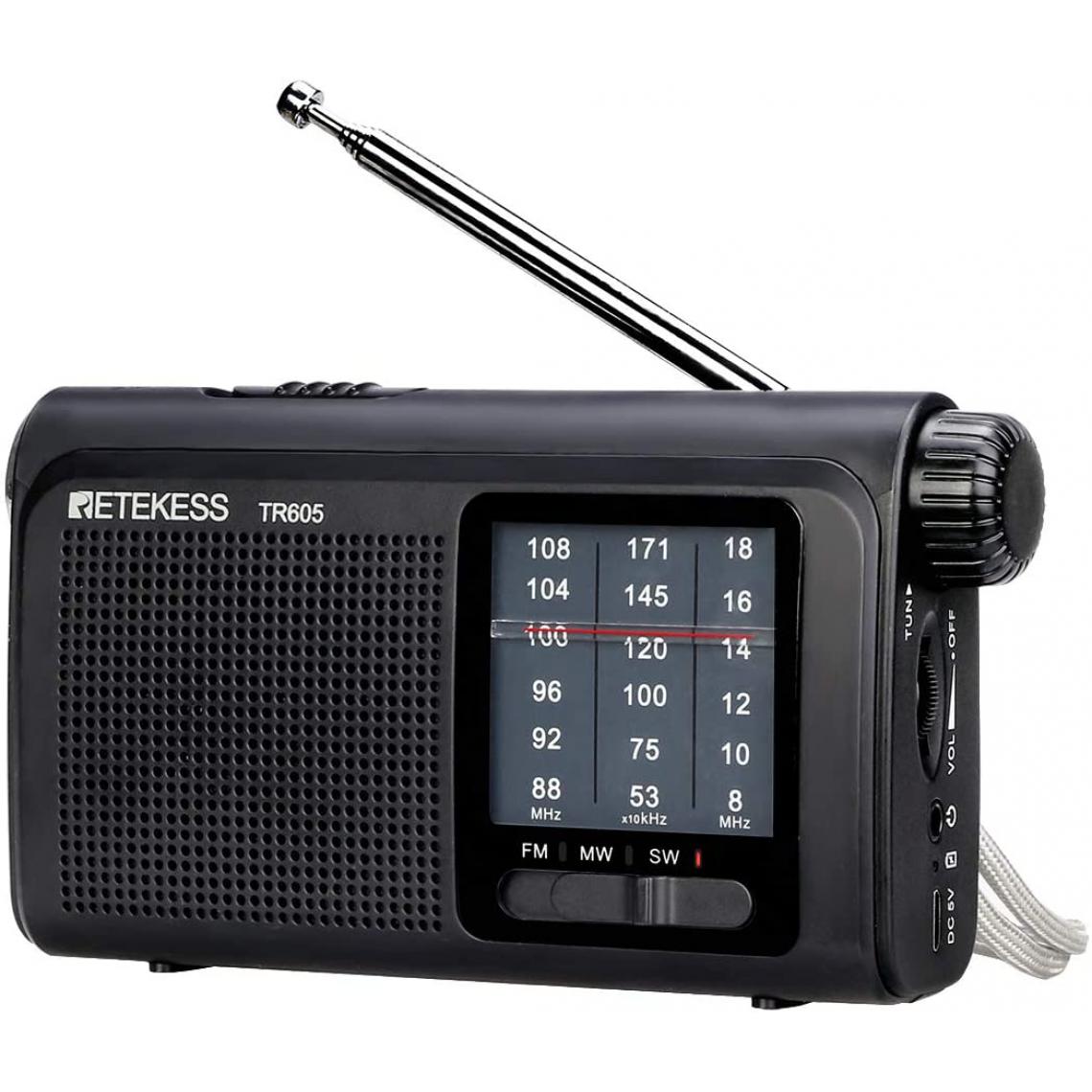 Retekess - radio portable FM/AM/SW avec batterie Rechargeable noir - Radio