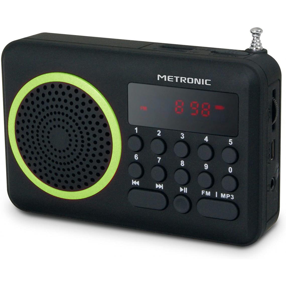Metronic - radio Portable FM Compact USB SD vert noir - Radio