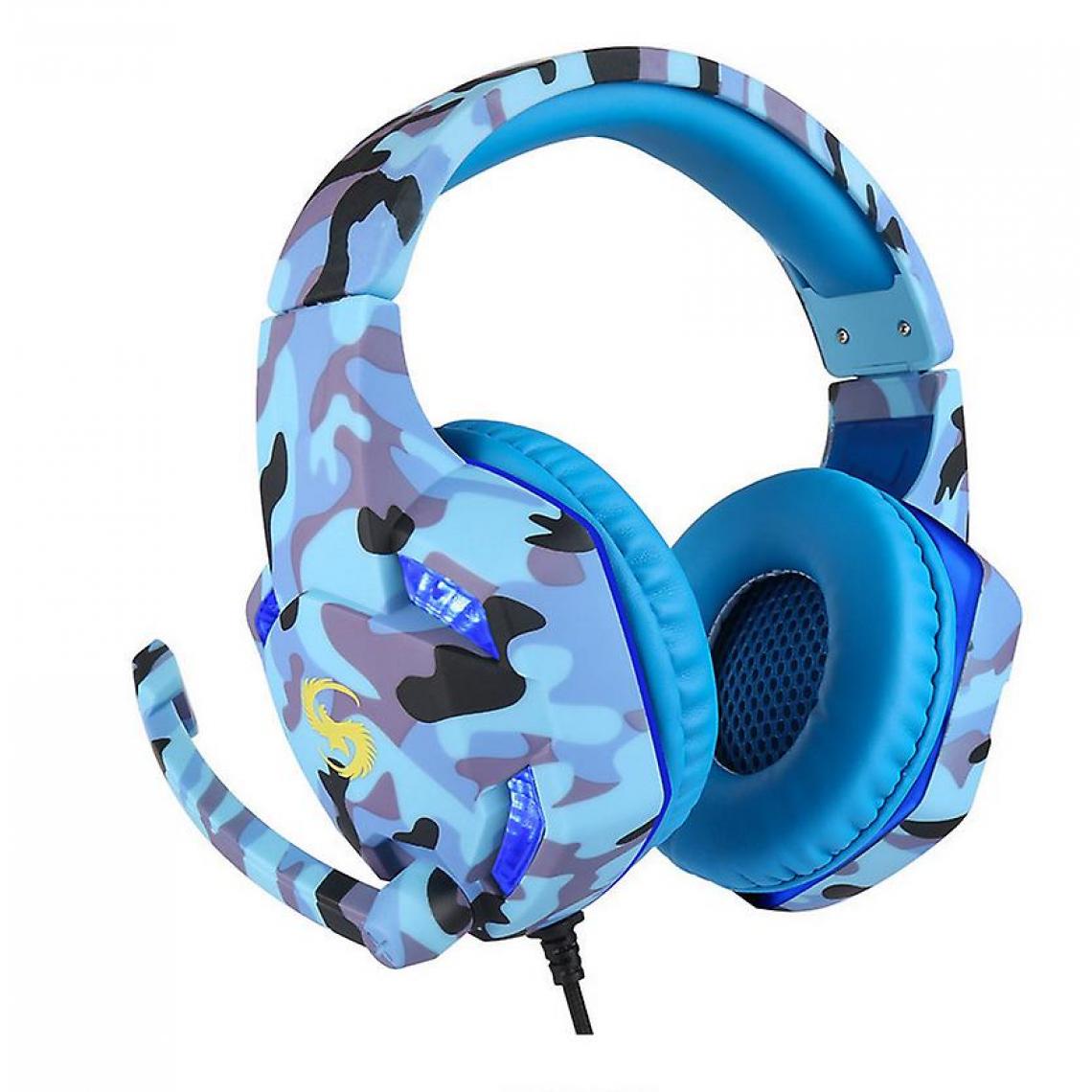 Universal - Casque de jeu camouflage 3,5 mm avec microphone, casque LED pour PC portable PS4, (bleu) - Micro-Casque