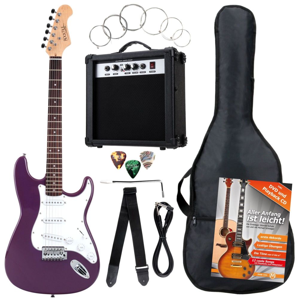 Rocktile - Pack Guitar Electrique Banger's Pack Set de Rocktile, 8 Pièces Pourpre - Packs guitares