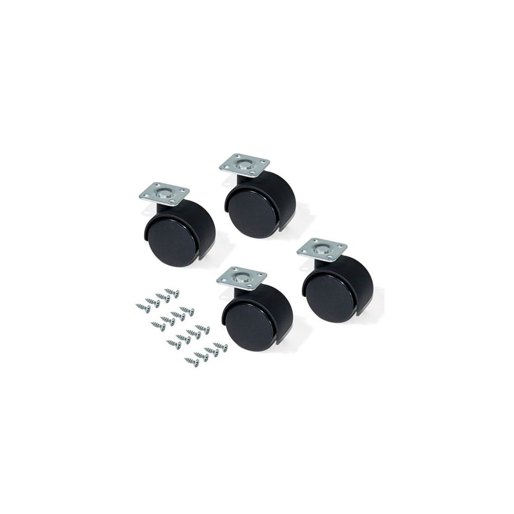 Emuca - Kit de 4 roulettes pour caisson à tiroirs de D. 30 mm avec platine de montage et roulements à billes - 2036817 - Emuca - Pieds & roulettes pour meuble