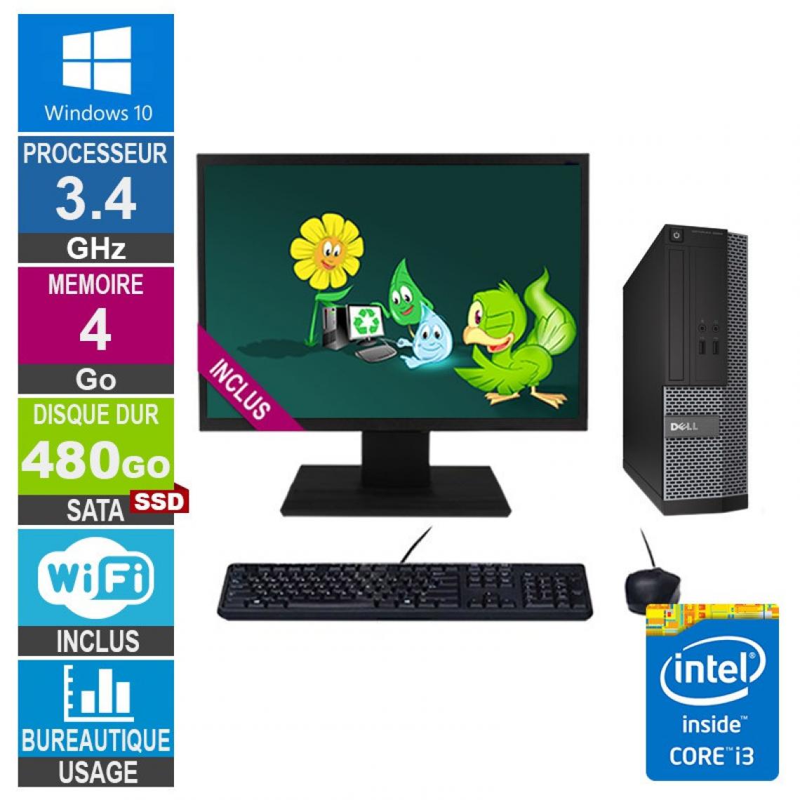 Dell - PC Dell Optiplex 3020 SFF i3-4130 3.40GHz 4Go/480Go SSD Wifi W10 + Ecran 19 - PC Fixe