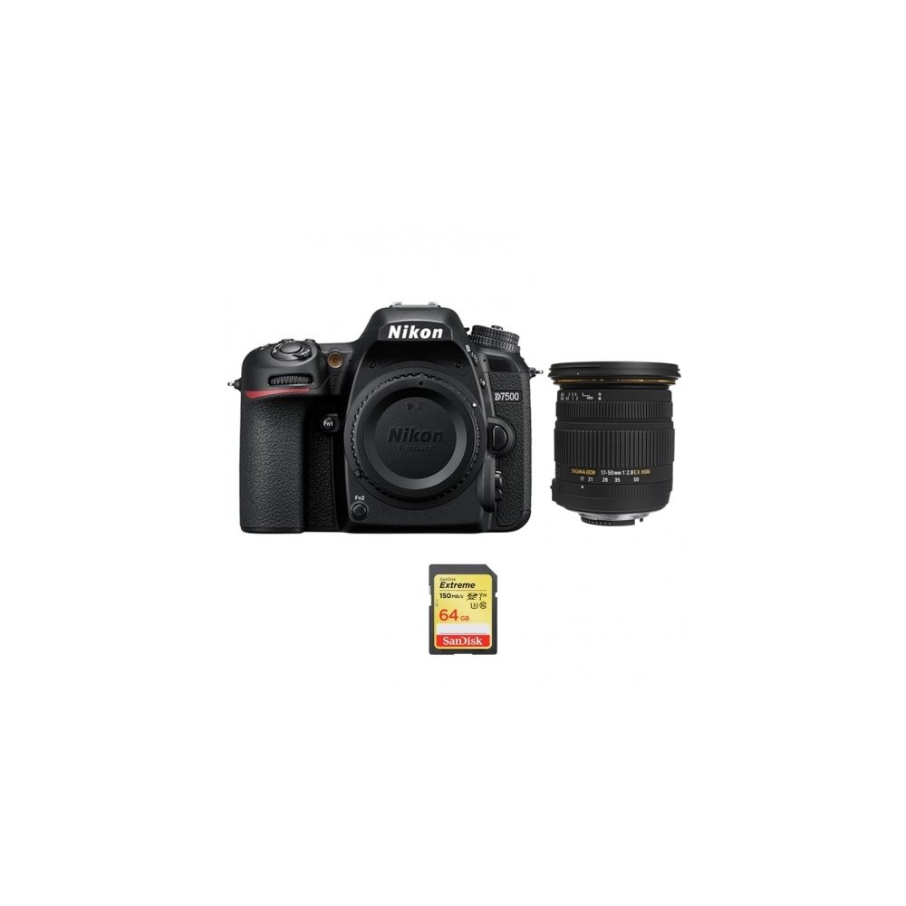 Nikon - NIKON D7500 + SIGMA 17-50MM F2.8 EX DC OS HSM + 64GB SD card - Reflex Grand Public