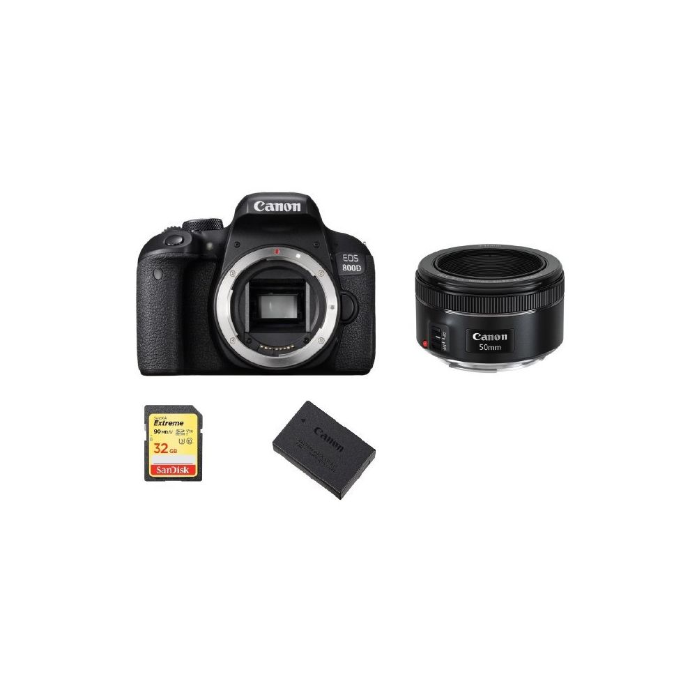 Canon - CANON EOS 800D + EF 50mm F1.8 STM + 32GB SD card + LP-E17 Battery - Reflex Grand Public
