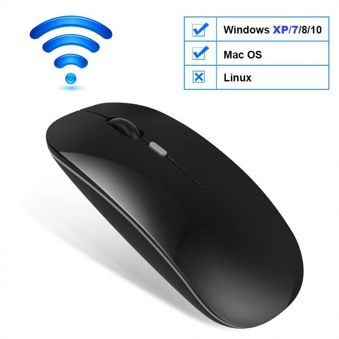 Generic - Souris sans fil, USB Bluetooth 2.4Ghz, silencieux, ergonomique et  rechargeable , compatible Windows et Mac OS , 11.2 * 5.7 * 2 cm -  Noir  - Souris