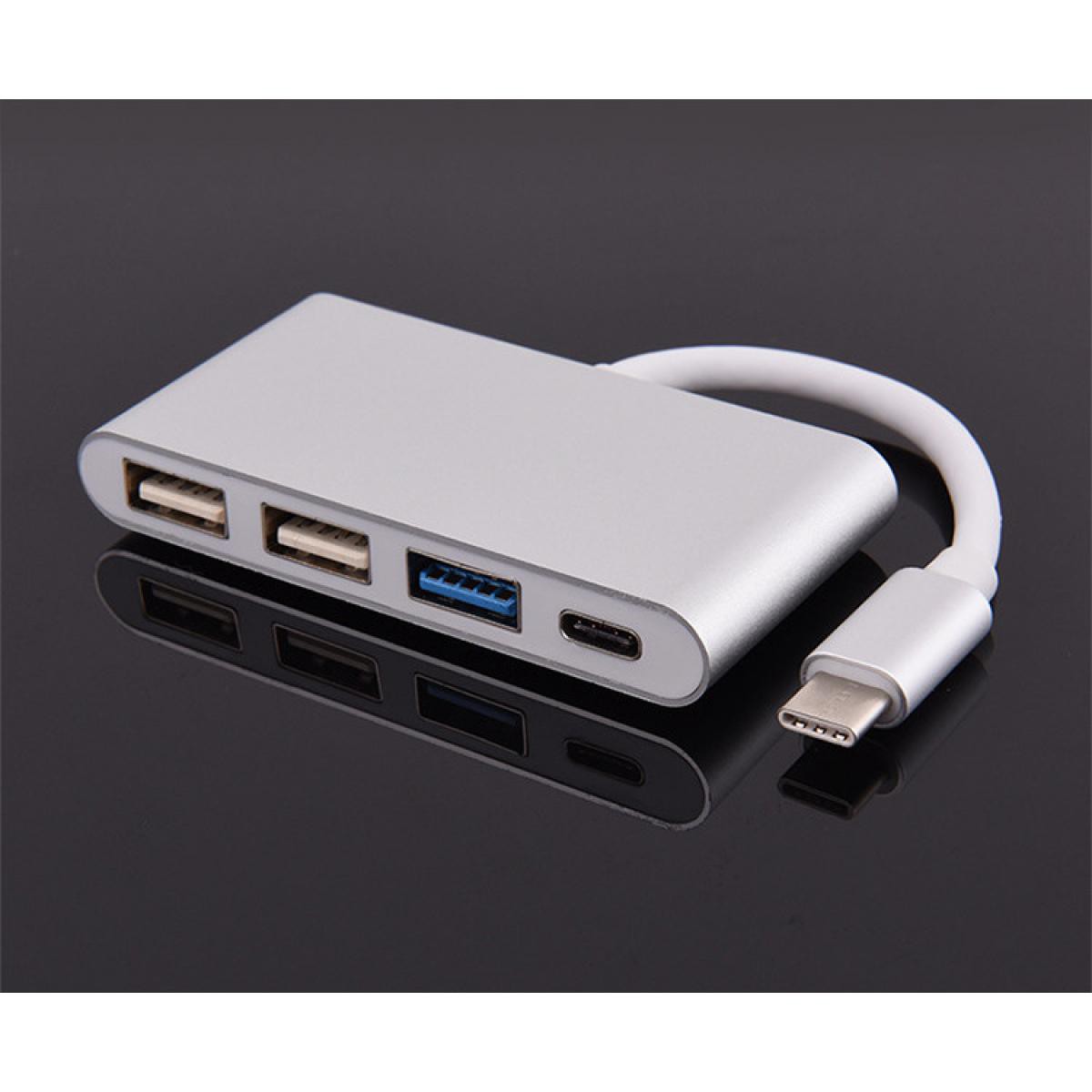 Shot - Multi Adaptateur 4 en 1 Type C pour ONEPLUS 7 PLUS Smartphone Hub 2 ports USB 2.0 1 Port USB 3.0 (ARGENT) - Hub