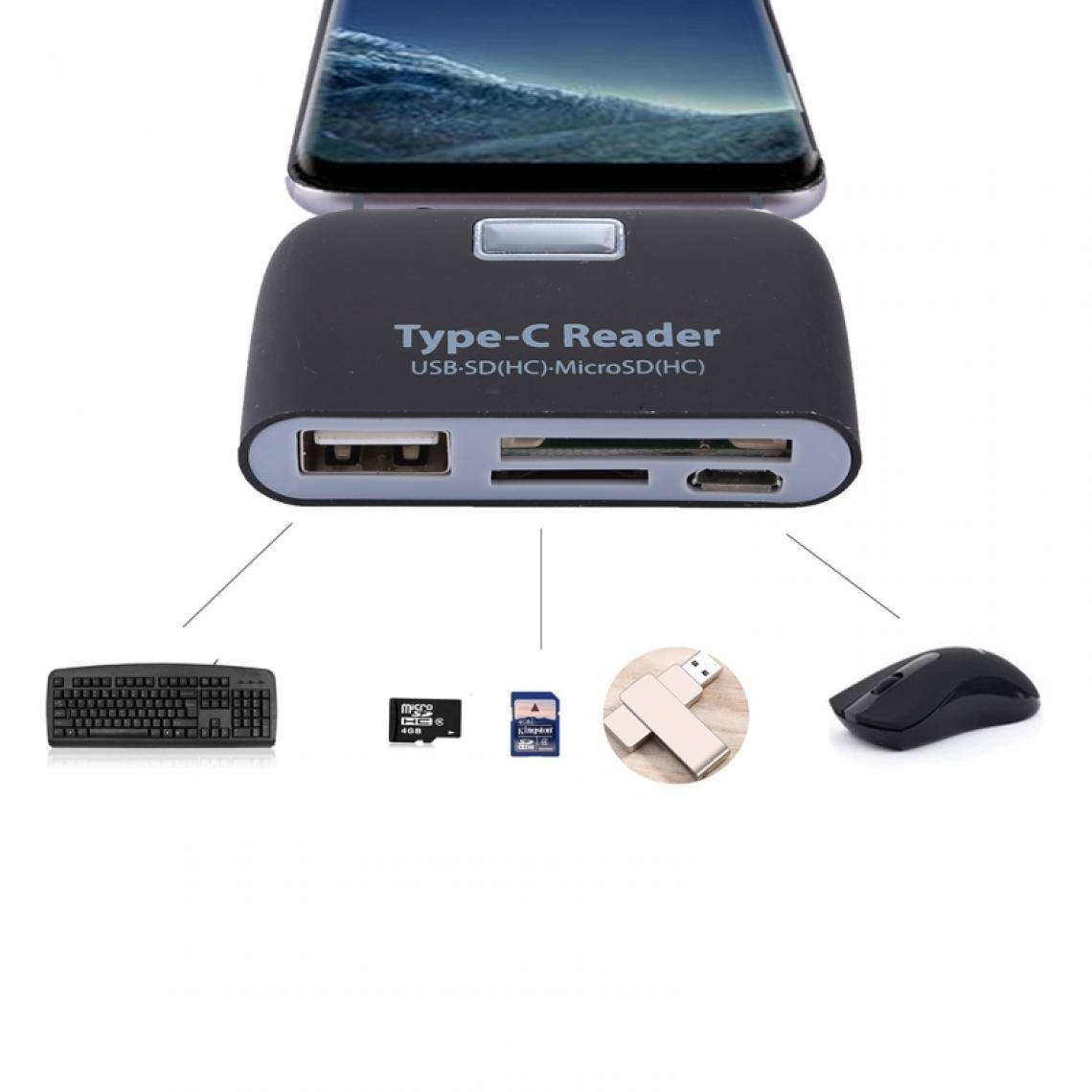 Wewoo - Pour lecteur de cartes avec noir voyant LED TF + Carte SD + USB vers USB-C / Type-C Kit de connexion - Lecteur carte mémoire