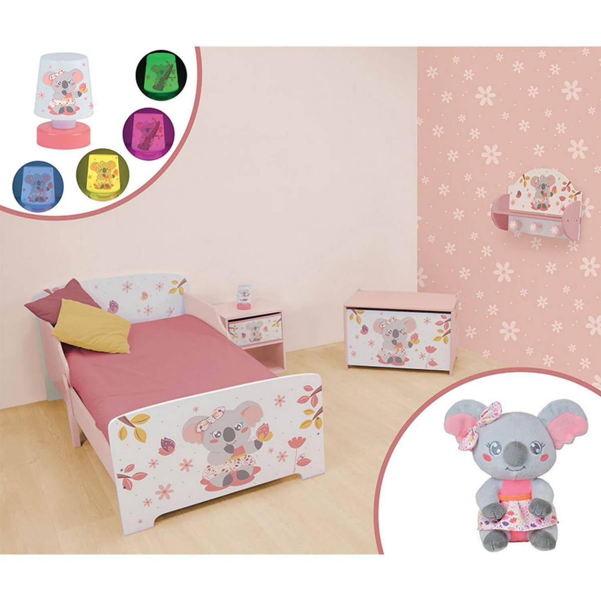 Jemini/Fun House - Chambre complète Koala 6 en 1 avec lit + coffre à jouets + Table de chevet + veilleuse + porte-manteaux + peluche Koala - Lit bébé