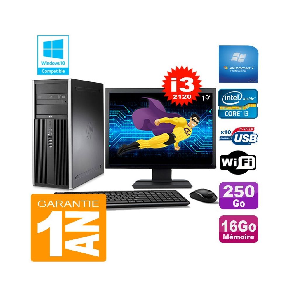 Hp - PC Tour HP Compaq 8200 Core I3-2120 Ram 16Go Disque 500 Go Wifi W7 Ecran 19"" - PC Fixe