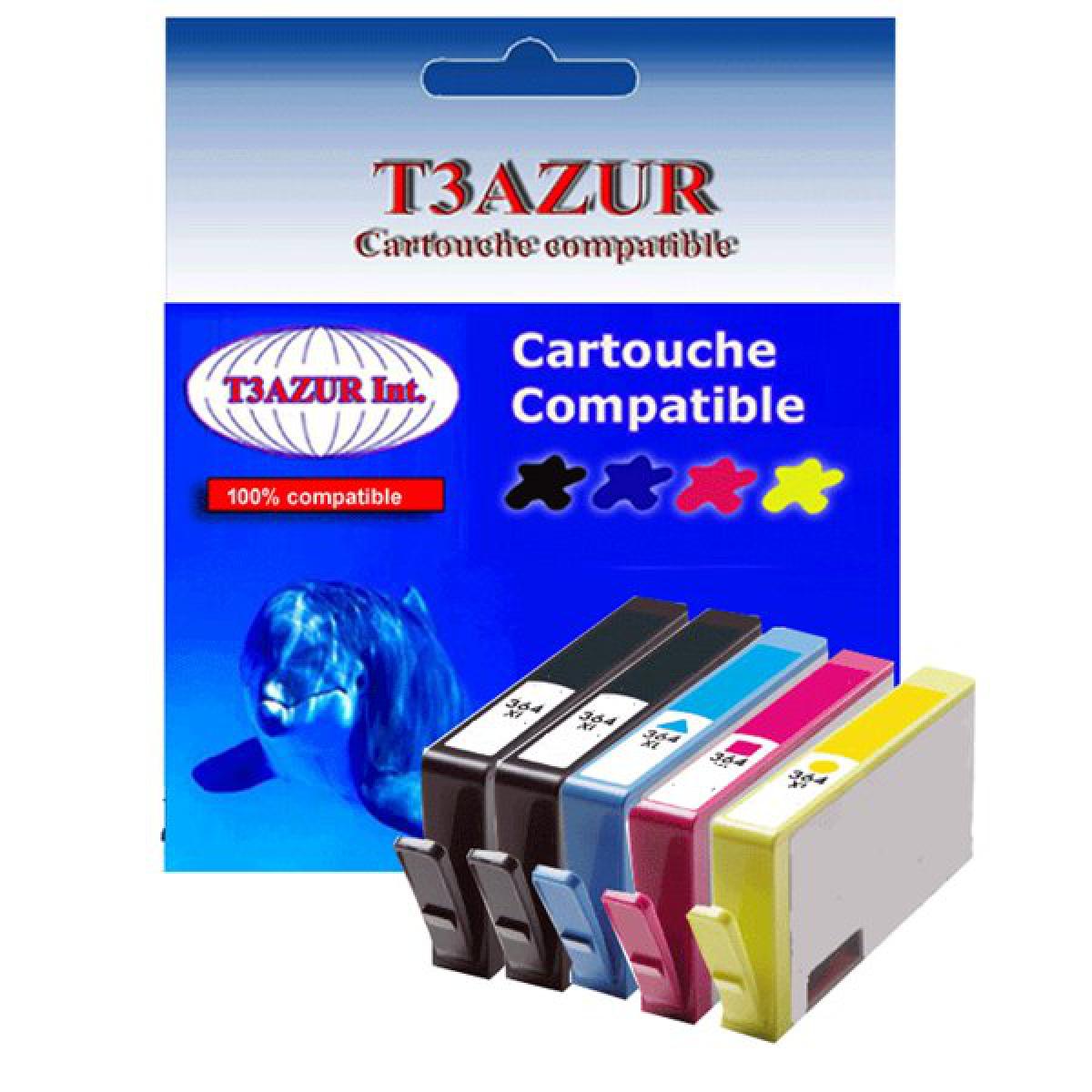 T3Azur - Lot de 5 Cartouches compatibles pour imprimante HP Deskjet 3520 e-All-in-One (2Bk+1C+1M+1J)- T3AZUR - Cartouche d'encre