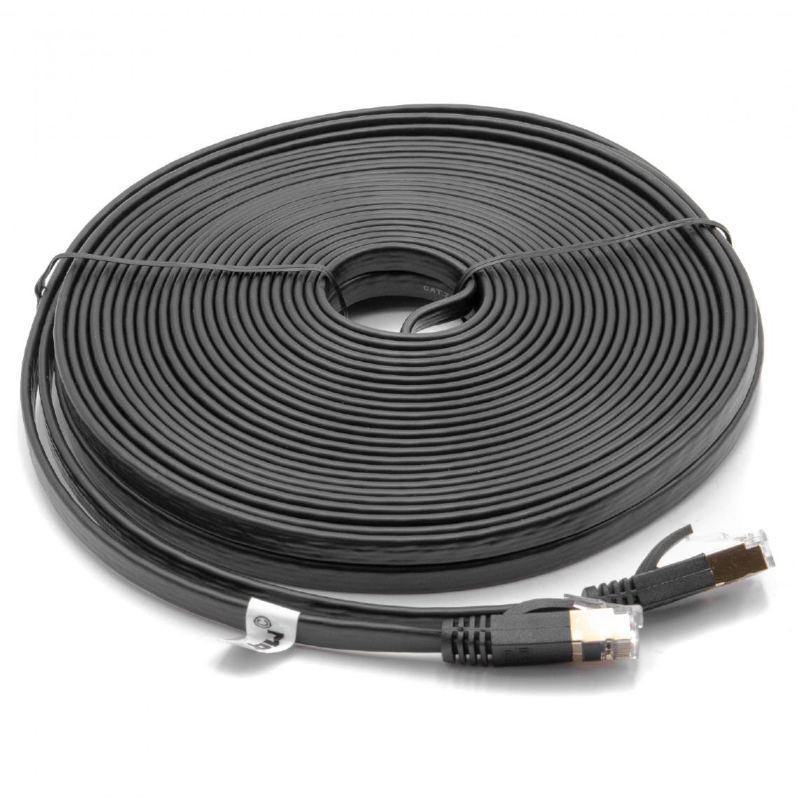 Vhbw - vhbw câble de réseau câble LAN Cat7 15m noir câble plat - Accessoires alimentation