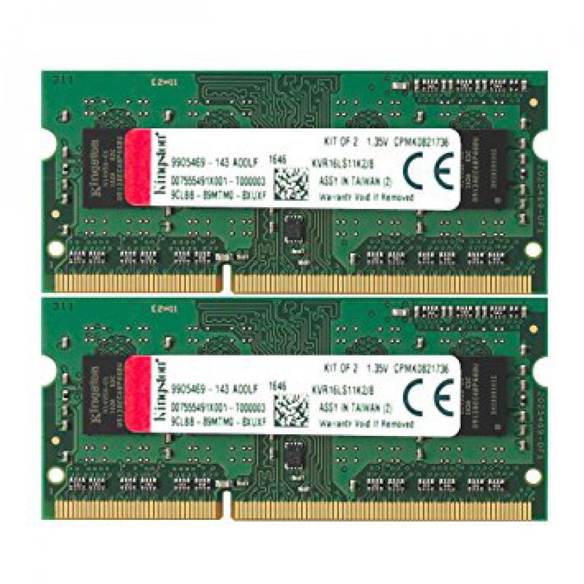 Kingston - ValueRAM SO-DIMM 8 Go (2 x 4 Go) DDR3L 1600 MHz CL11 KVR16LS11K2/8 - RAM PC Fixe