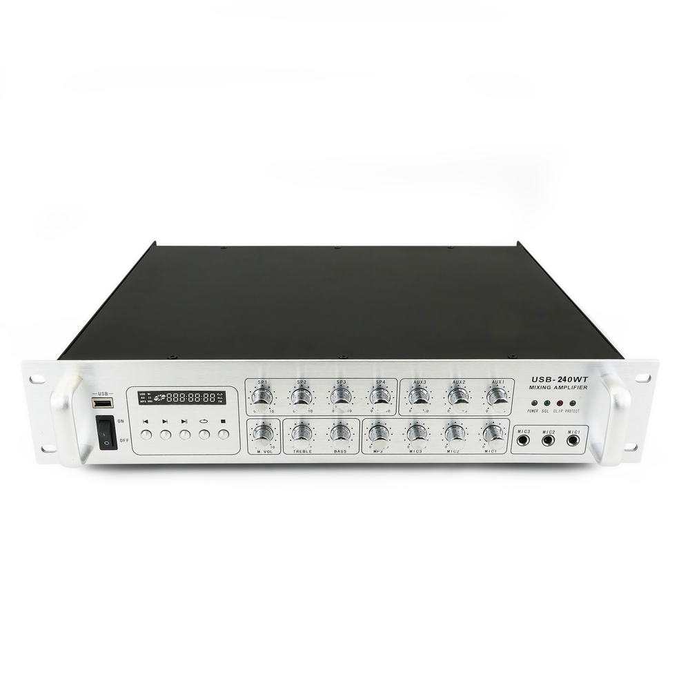Bematik - Amplificateur de son Professional 240W 110V 4 zones avec MP3 AUX MIC rack - Ampli