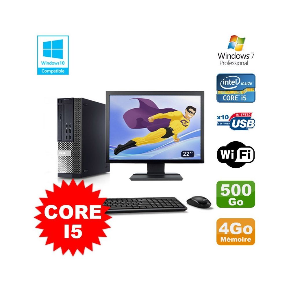 Dell - Lot PC Dell 7010 SFF Core I5 2400 3.1GHz 4Go Disque 500Go Wifi W7 + Ecran 22"""" - PC Fixe