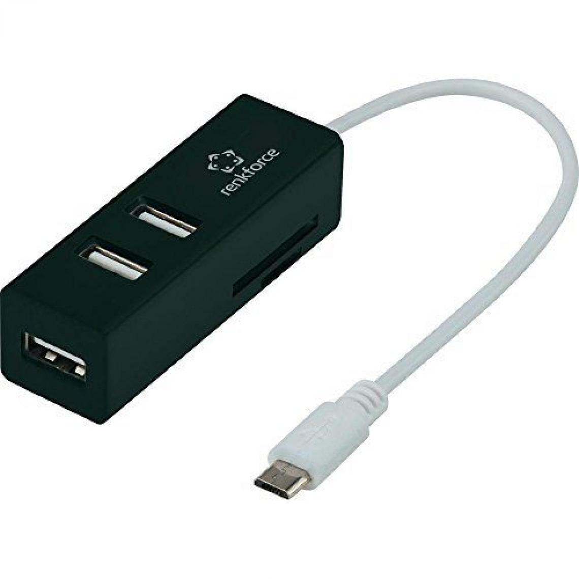 Inconnu - Hub USB 2.0 Renkforce 3 ports avec lecteur de carte SD intégré, avec fonction OTG noir - Hub