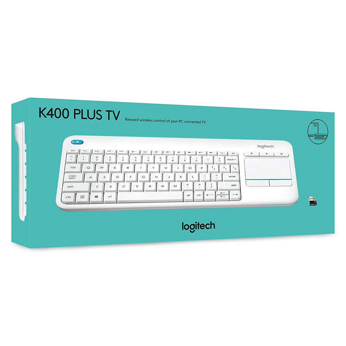 Logitech - Logitech K400 Plus RF sans fil QWERTY Anglais britannique Blanc (Logitech Wireless Touch Keyboard K400 Plus - Keyboard - wireless - 2.4 GHz - English) - Clavier