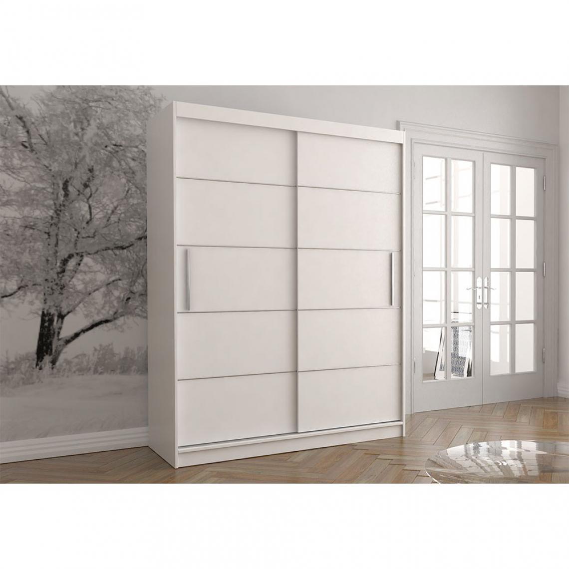 Hucoco - VIELL - Grande armoire à portes coulissantes - 5 étagères + tringle - 218x183x61 cm - Blanc - Armoire