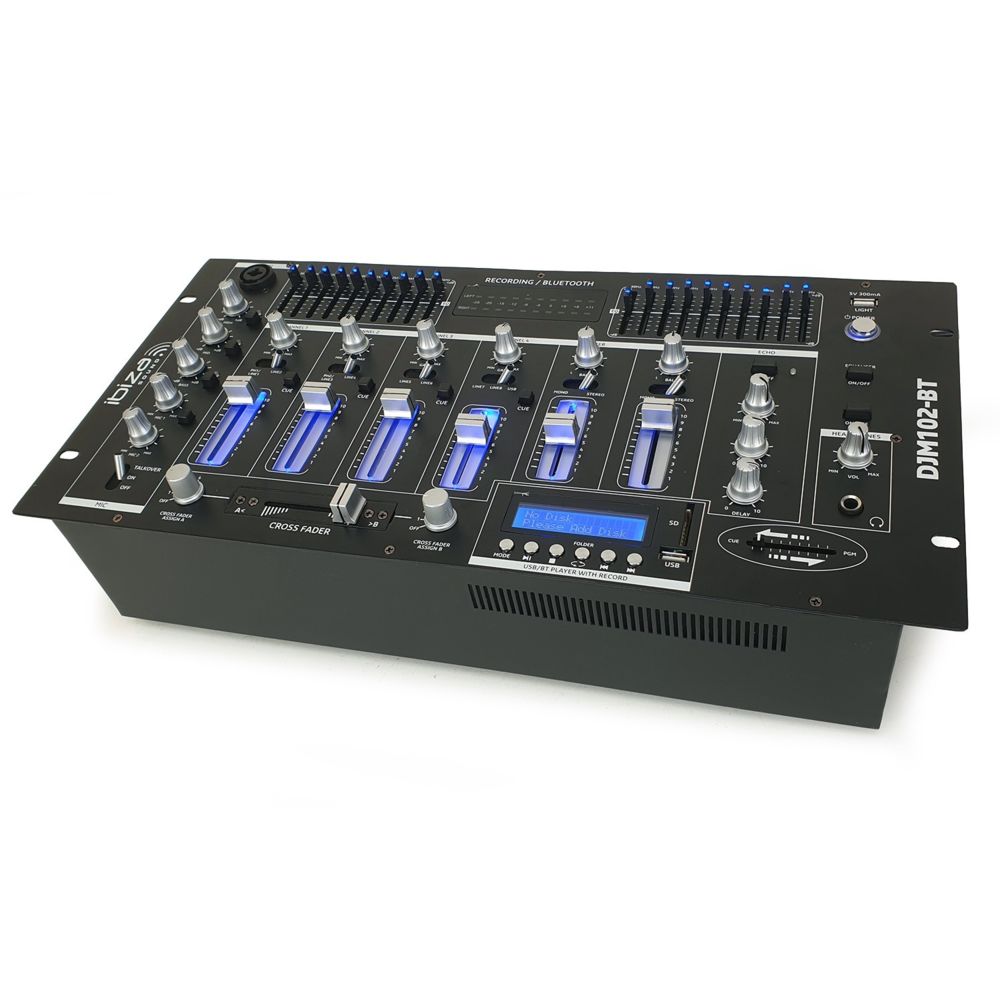Ibiza Sound - Table de mixage 19"" avec 12 entrées - 6 canaux - Bluetooth/USB - Tables de mixage
