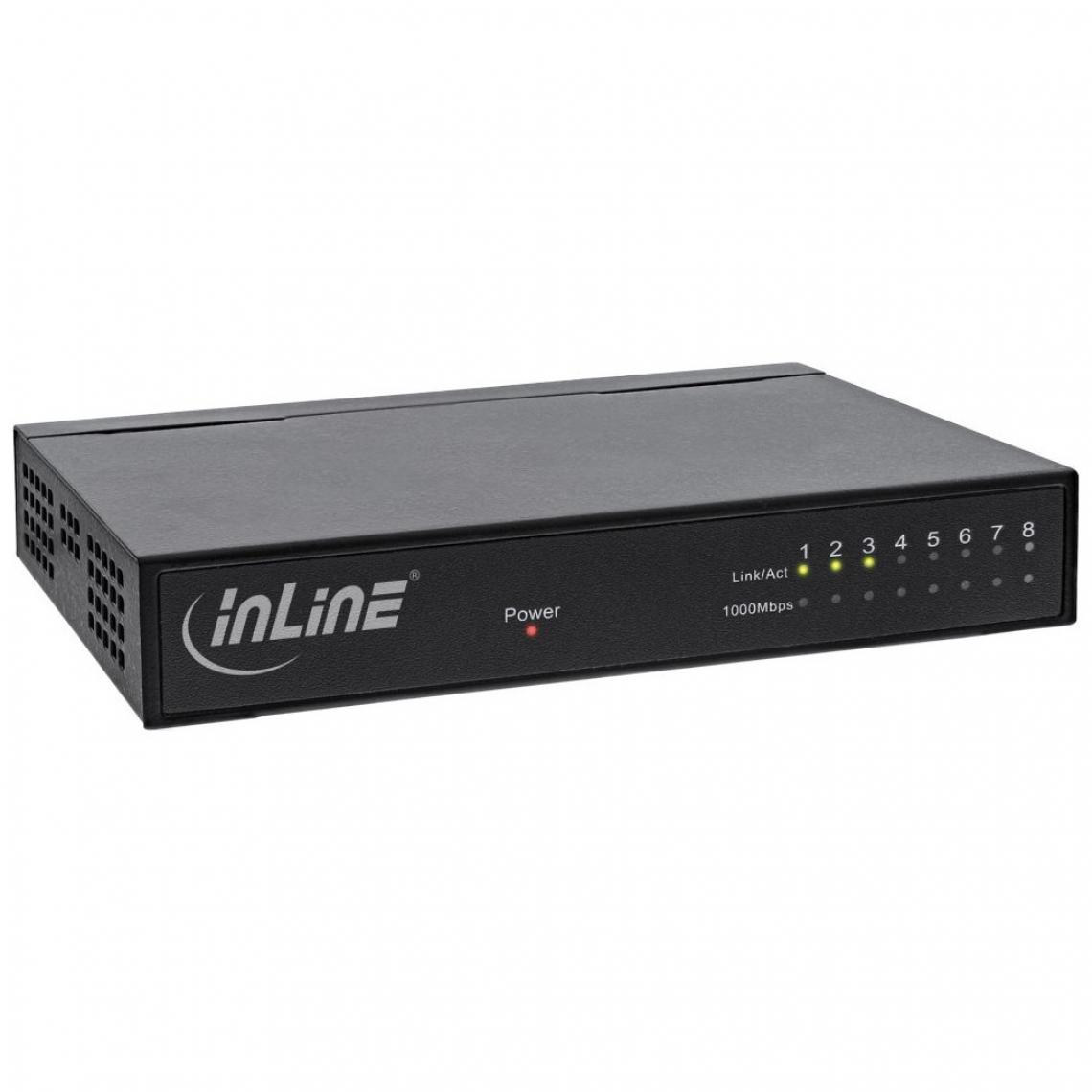Inline - Commutateur réseau InLine® à 8 ports, Ethernet Gigabit, 10/100 / 1000MBit / s, Bureau, Métal, sans ventilateur, ports blindés - Switch