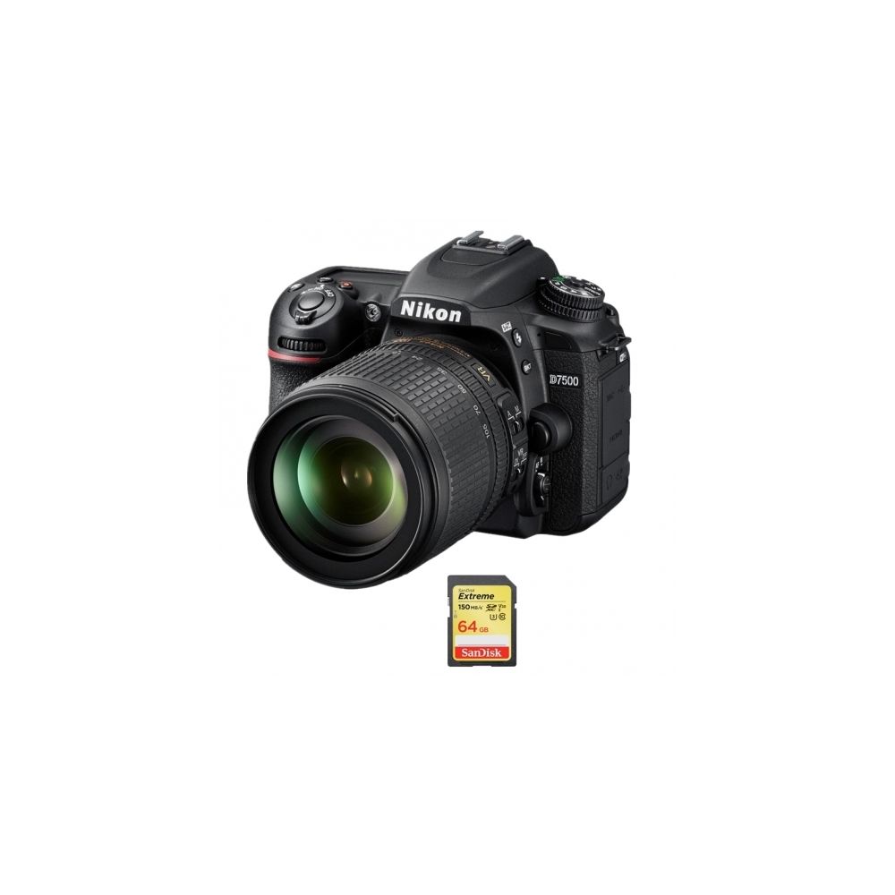 Nikon - NIKON D7500 KIT AF-S 18-105MM F3.5-5.6G ED VR + 64GB SD card - Reflex Grand Public