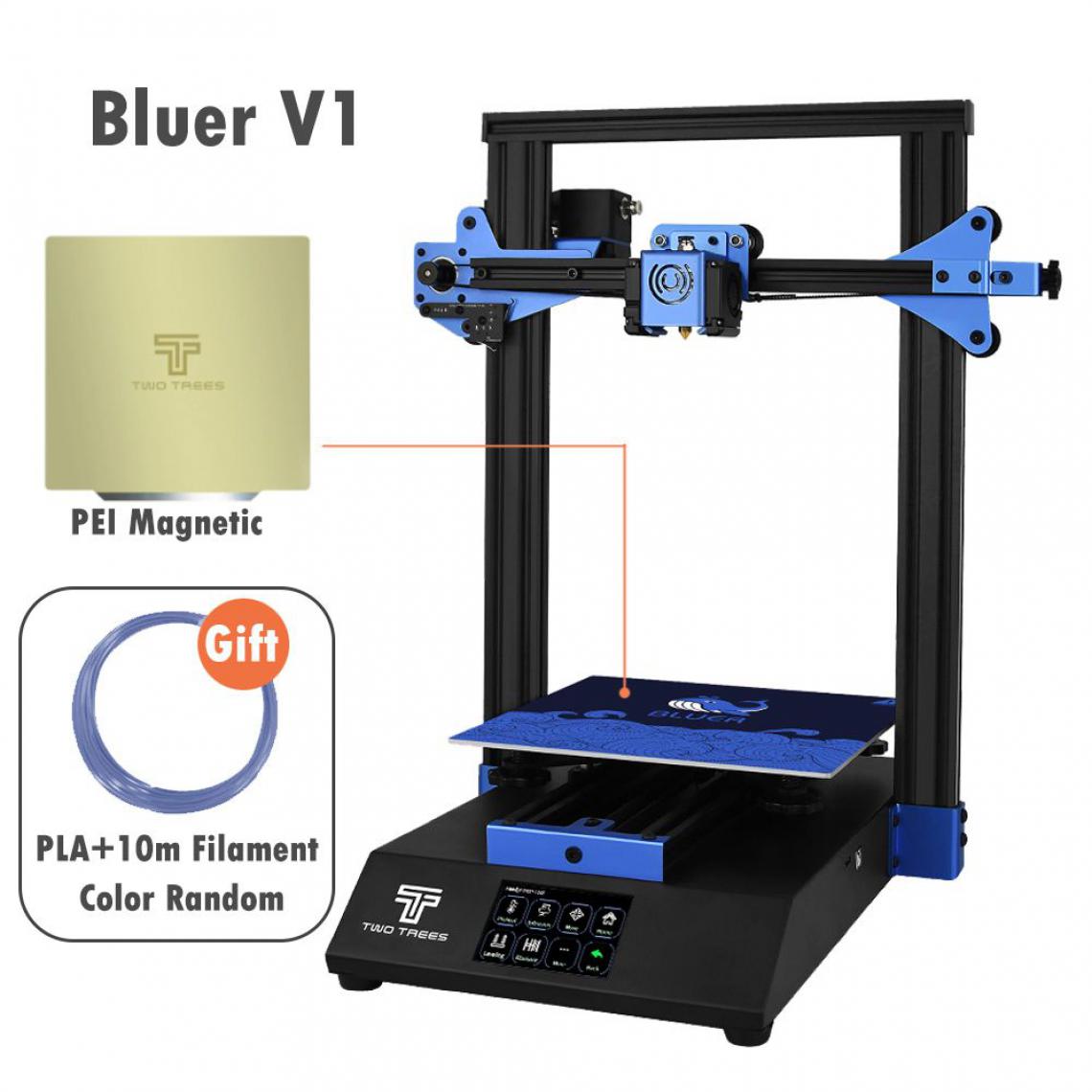 Generic - Imprimante 3D Bluer V2, avec Pilote Silencieux et Écran Tactile Couleur TFT de Grande Taille, Convient pour Filament  PLA, ABS, PETG,Wood  41 *40 * 52 cm - Noir  - Imprimante 3D