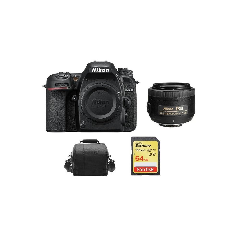 Nikon - NIKON D7500 + AF-S 35MM F1.8G DX + 64GB SD card + camera Bag - Reflex Grand Public