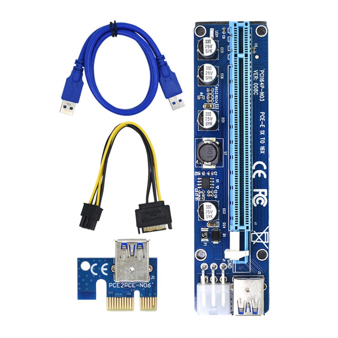 marque generique - VER008C PCI-E Riser Card 6 pin PCI Express Adaptateur SATA Puissance pour Bitcoin Mining Mineur, Facile à Installer - Câble antenne