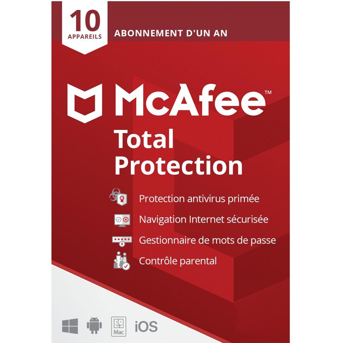 McAfee - Total Protection 2022 - 1 an - 10 postes - Version dématérialisée - Antivirus