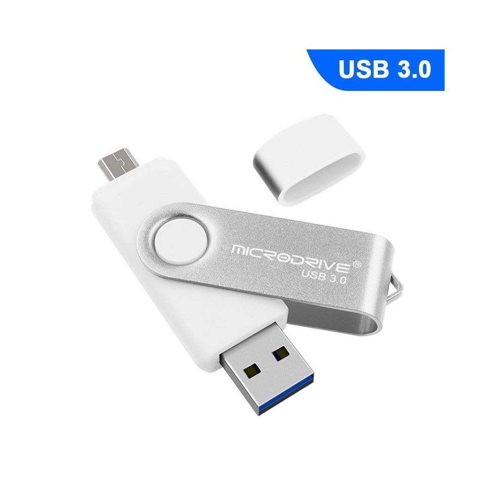 Wewoo - Clé USB MicroDrive 64 Go USB 3.0 Téléphone et ordinateur Android Double disque rotatif en métal U Blanc - Clés USB