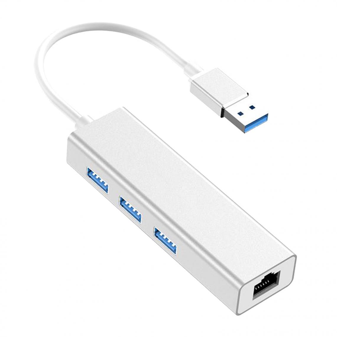 marque generique - Hub USB 3.0 à 3 Ports Avec Ethernet Prenant En Charge RJ45 10 / 100Mbps Gris - Hub