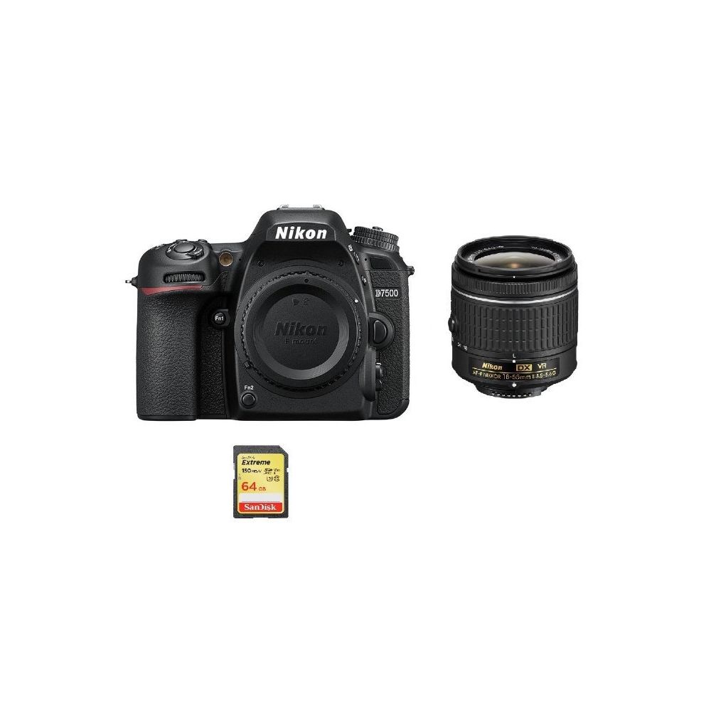 Nikon - NIKON D7500 KIT AF-P 18-55mm F3.5-5.6G VR + 64GB SD card - Reflex Grand Public