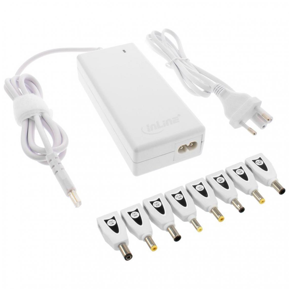 Inline - Adaptateur d'alimentation pour ordinateur portable InLine® 90W USB 100 - 240V blanc incl. 8 astuces - Alimentation non modulaire