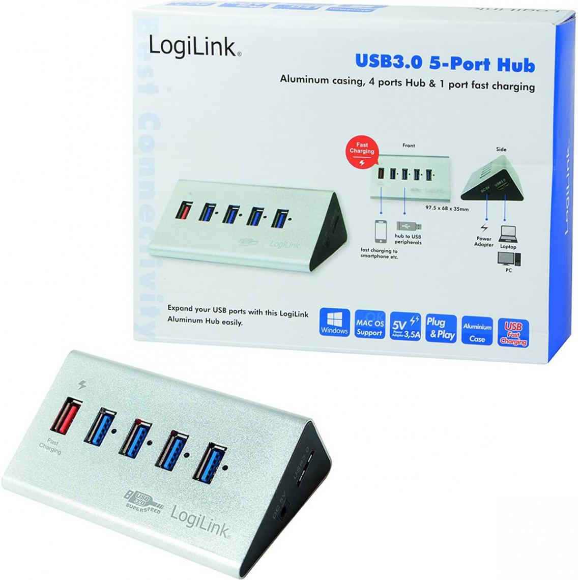 Logilink - LOGILINK Hub usb3.0 5 ports (dont 1 charge rapide) en aluminium avec alim - Hub