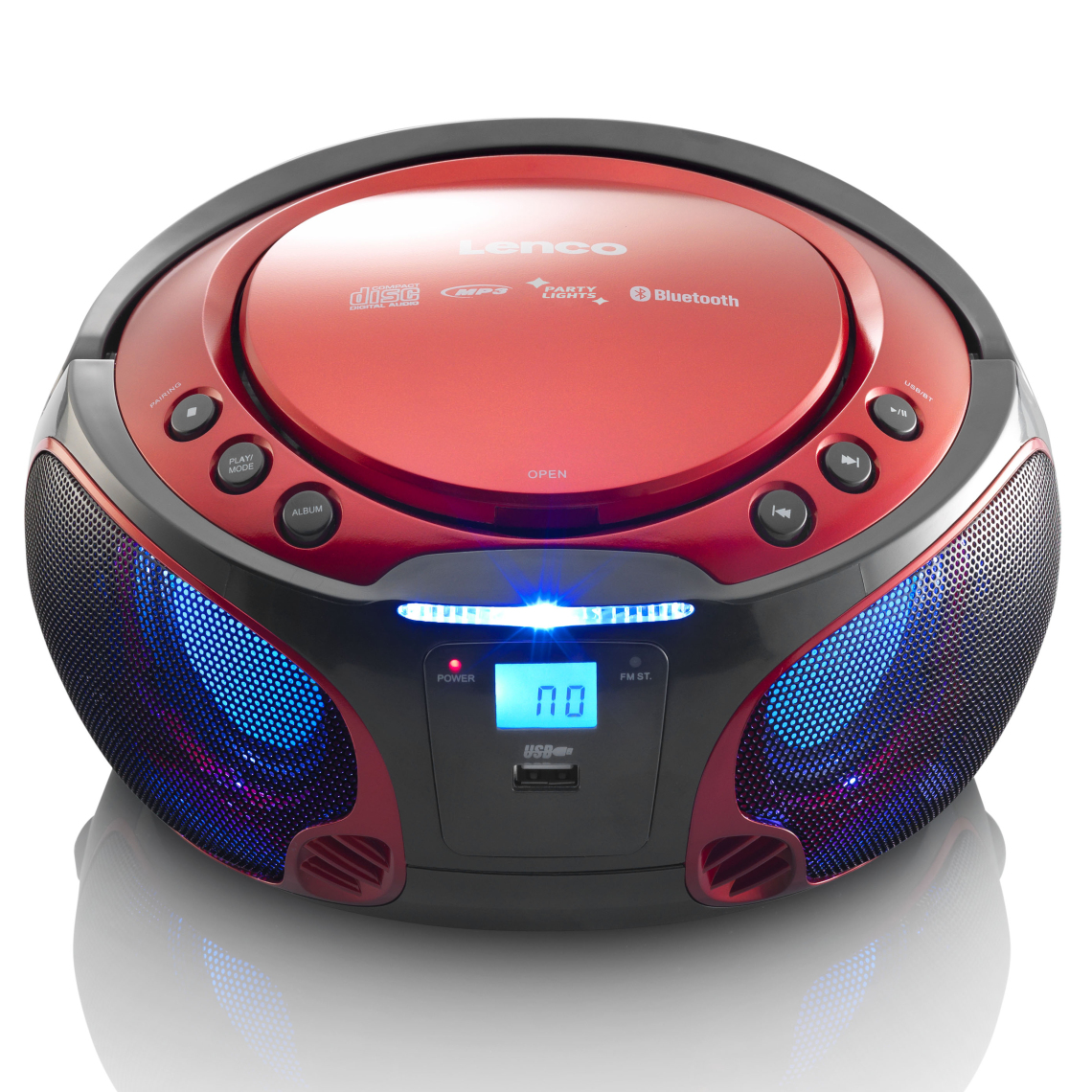 Lenco - Radio portable FM et lecteur CD/MP3/USB/Bluetooth avec éclairage LED SCD-550RD Rouge-Noir - Radio