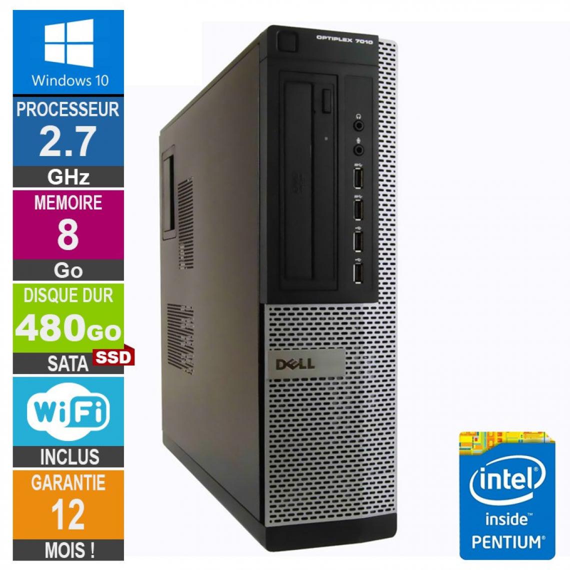 Dell - PC Dell Optiplex 7010 DT G630 2.70GHz 8Go/480Go SSD Wifi W10 - PC Fixe
