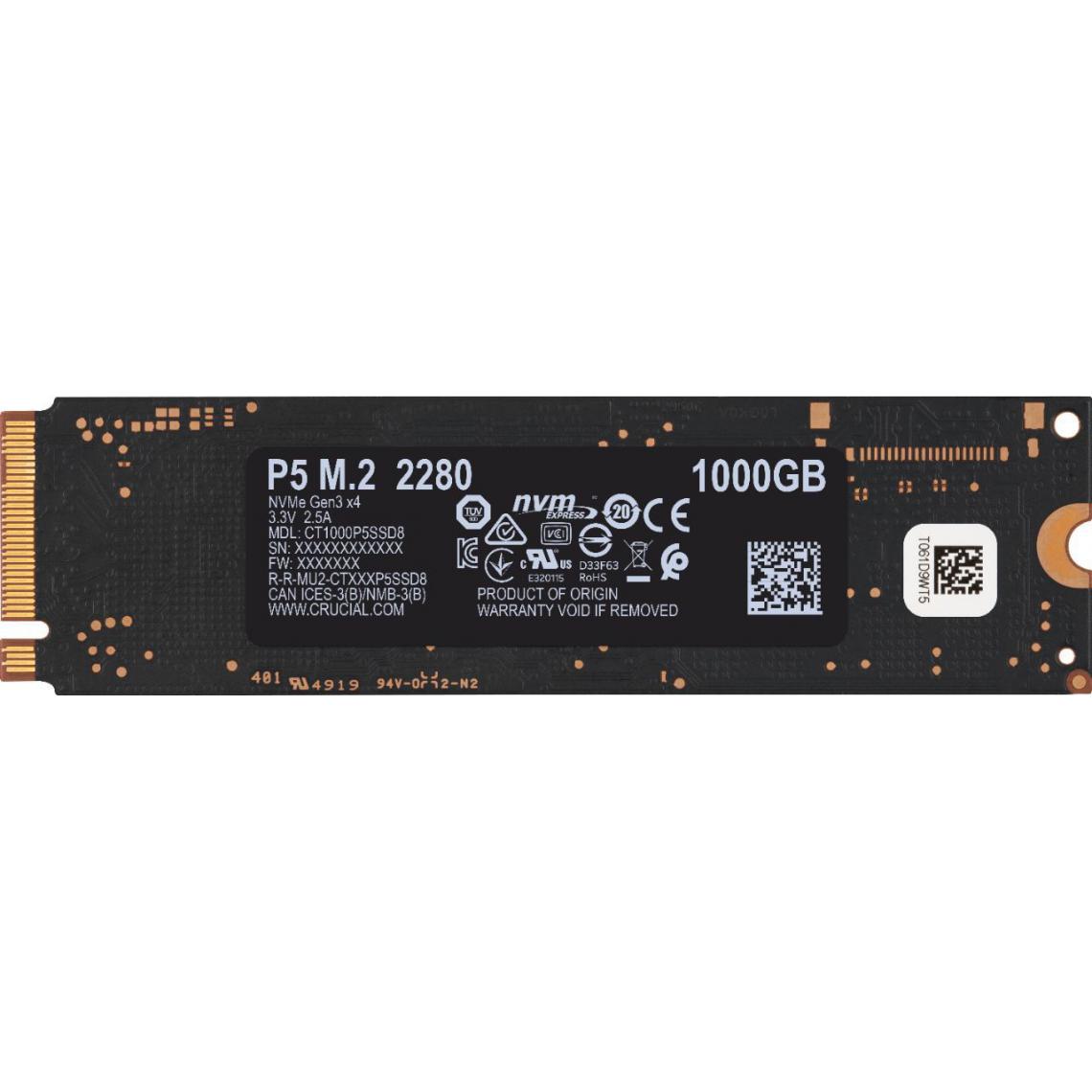 Crucial - P5 3D NAND - 1 To - M.2 NVMe PCIe - SSD Interne