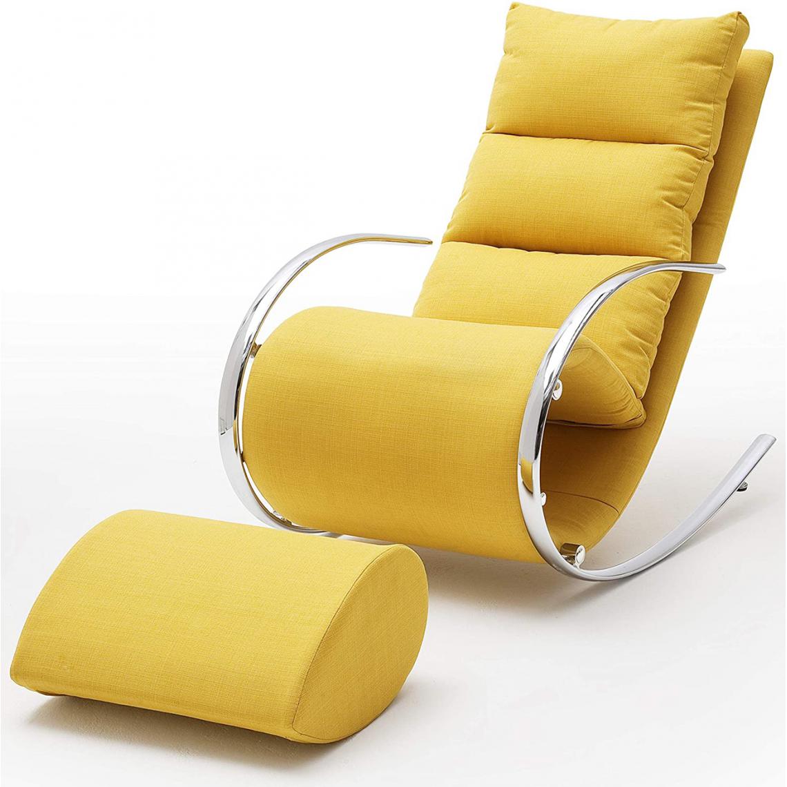 Pegane - Fauteuil à bascule /fauteuil relax avec tabouret tissu tissé jaune -PEGANE- - Fauteuils