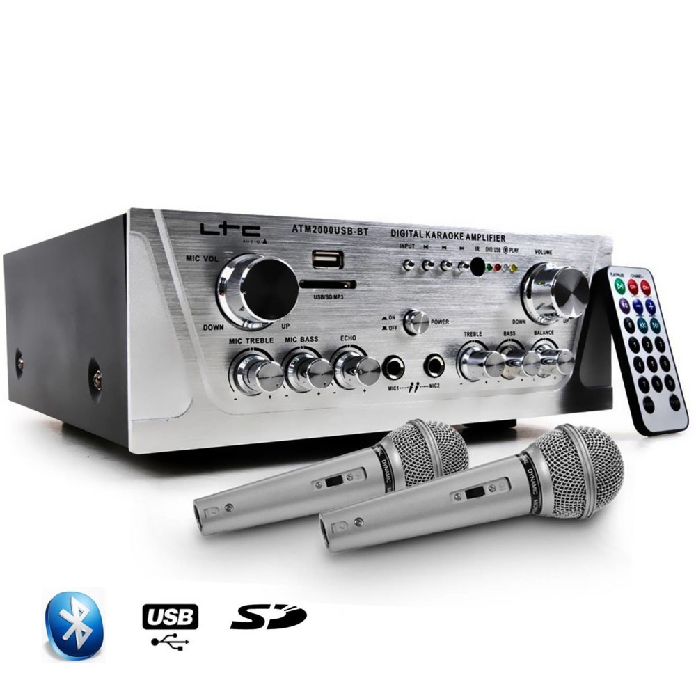 Ltc Audio - Amplificateur HIFI Stéréo KARAOKE USB/BLUETOOTH/SD 100W + 2 Microphones noir - Ampli