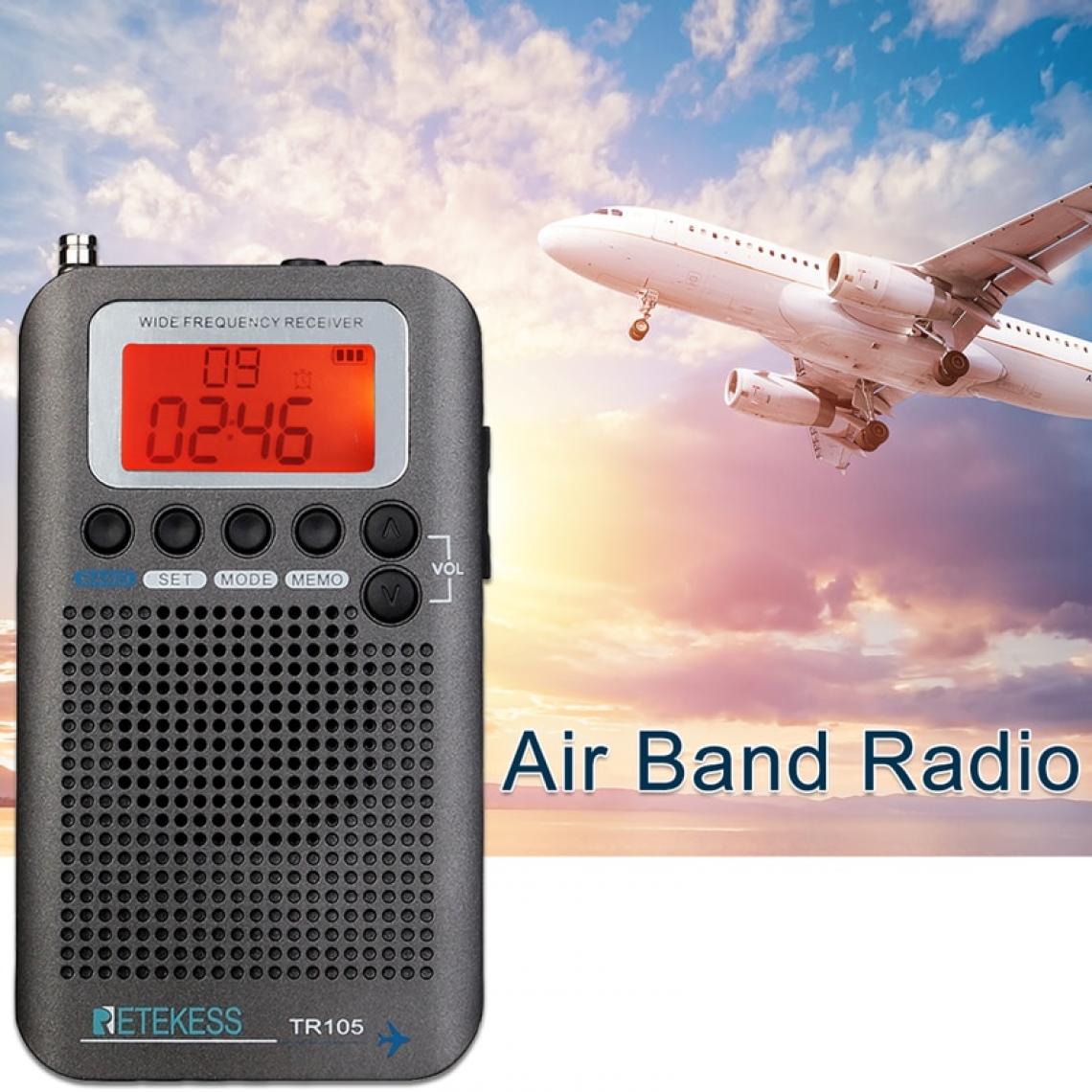 Universal - Air Band Radio Portable FM AM HF VHF Full Band Radio CB Receiver Digital Alarm Speaker with Extended Antenna - Radio