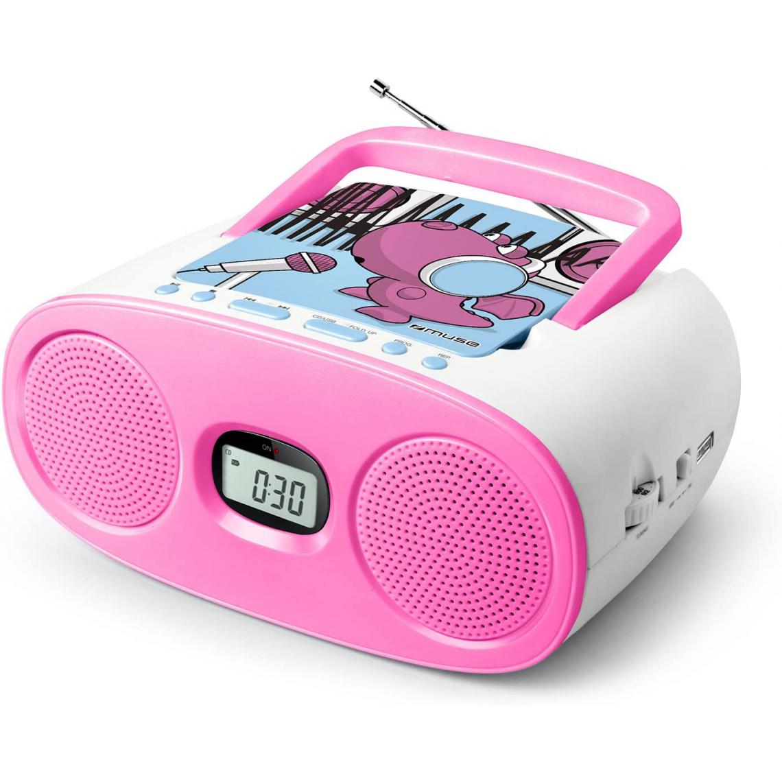 Muse - Radio analogique FM MW CD USB AUX rose blanc - Radio