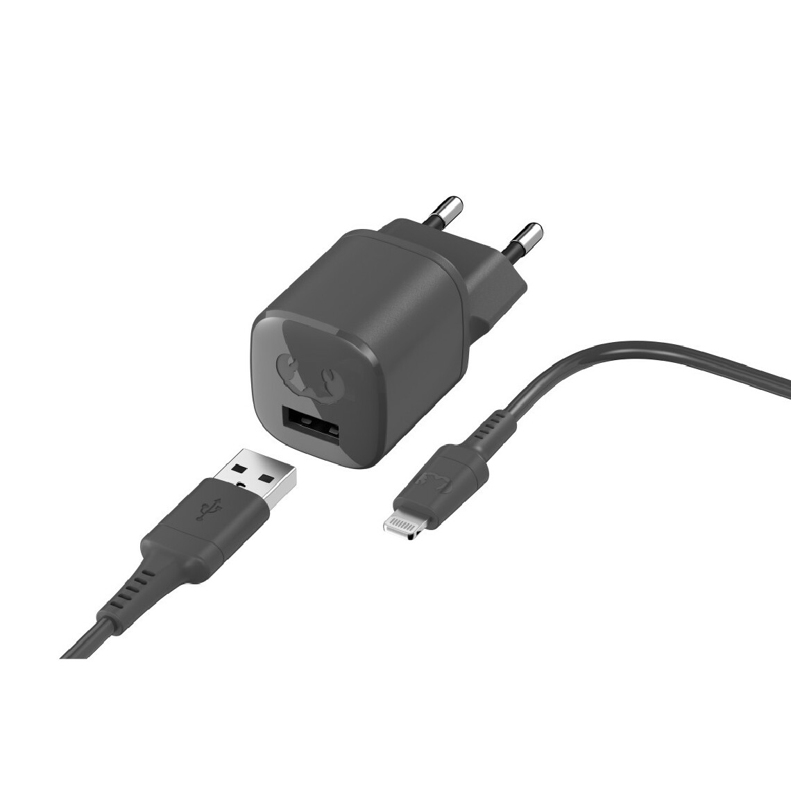 Fresh'N Rebel - Mini chargeur USB-A 12W + Câble Apple Lightning 1,5m, Gris foncé - Joystick