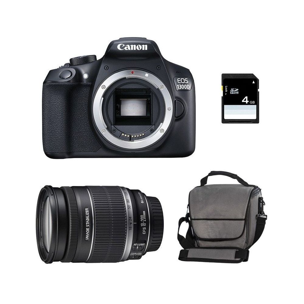 Canon - CANON EOS 1300D + EF-S 18-200mm F3.5-5.6 IS (White Box) + Canon Bag + 16GB SD card - Reflex Grand Public