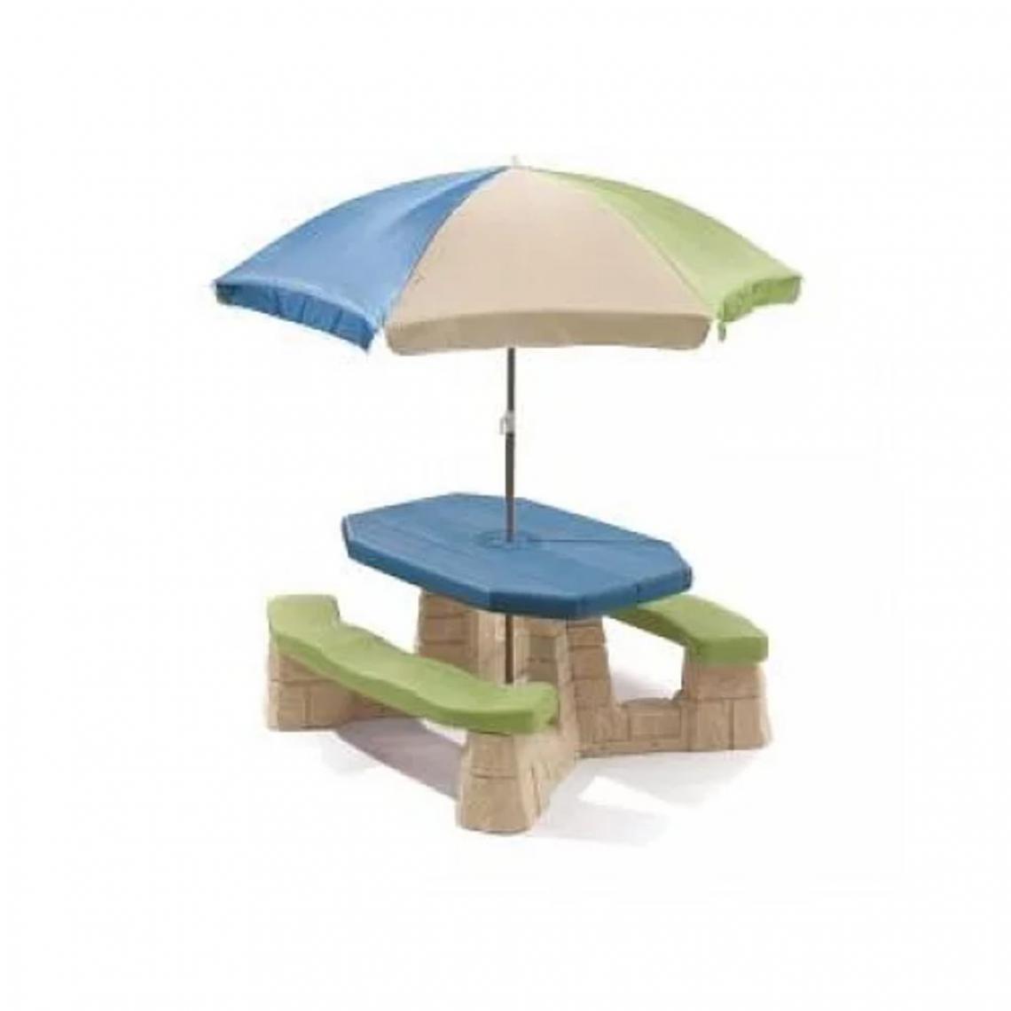Step 2 - Table picnic avec parasol haut socle beige - Bacs à sable