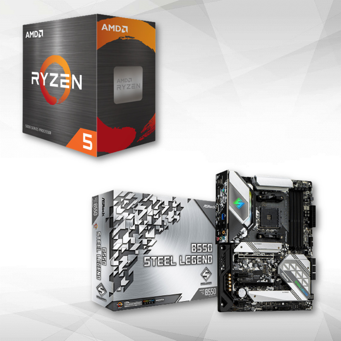 Amd - Ryzen 5 5600X - 3,7/4,6 GHz + AMD B550 Steel Legend - ATX - Packs Processeur, Carte mère et Mémoire
