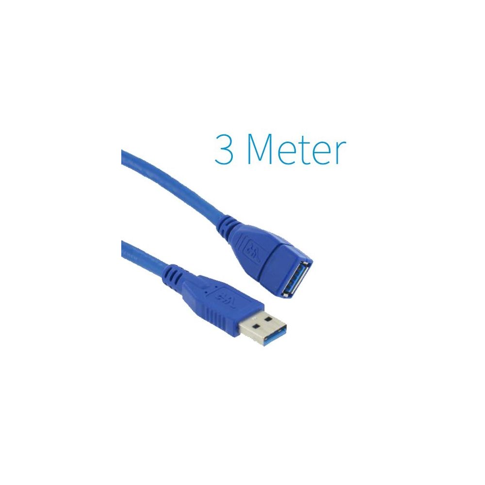 Ansco - Câble USB 3.0 Extension AM - AF USB A Mâle - USB A Femelle Ronde 3.00 m Bleu - Câble tuning PC
