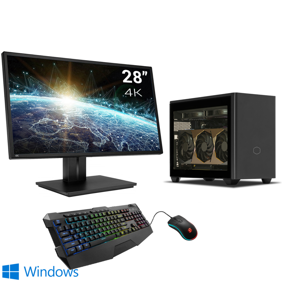 Sedatech - Pack Mini-PC Pro Gamer Watercooling • Intel i7-10700KF • RTX 3070 Ti • 32Go RAM • 1To SSD M.2 • 2To HDD • Windows • Moniteur 28" - PC Fixe Gamer