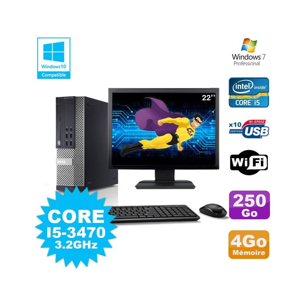 Dell - Lot PC Dell 7010 SFF Core I5-3470 3.2GHz 4Go 250Go DVD Wifi W7 + Ecran 22 - PC Fixe