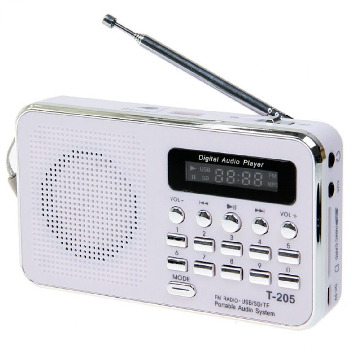 Universal - Vente chaude T205 FM Radio Portable HiFi Haut-parleur Multimédia Numérique MP3 Musique Haut-parleur Blanc Camping Outdoor Sports | Radio - Radio